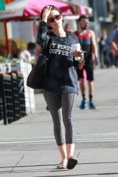 Lily Collins in Leggings - Leaving a Gym in Los Angeles 1/25/2016