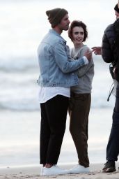 Lily Collins on the Set of a Lancôme Ad in Los Angeles, January 2016