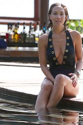 Myleene Klass in Black Swimsuit - Poolside Photos - Thailand, January 2016