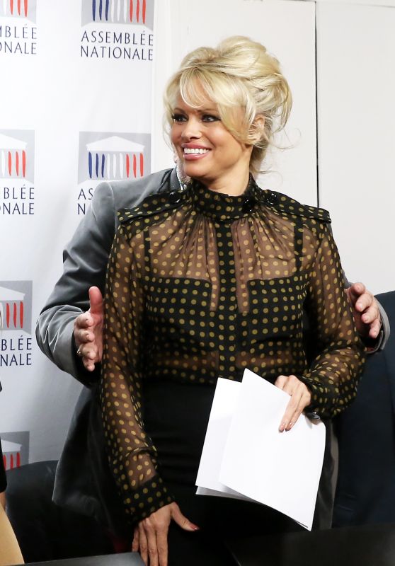 Pamela Anderson - Gives a Press  Conference With French Deputy Laurence Abeille in Paris, January 2016