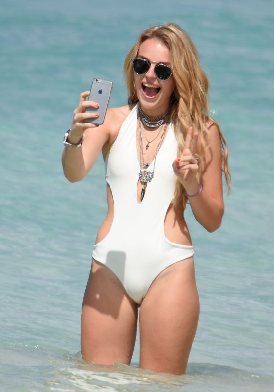 Tallia Storm Wears White Swimsuit in Barbados 1/1/2016 