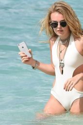 Tallia Storm Wears White Swimsuit in Barbados 1/1/2016 