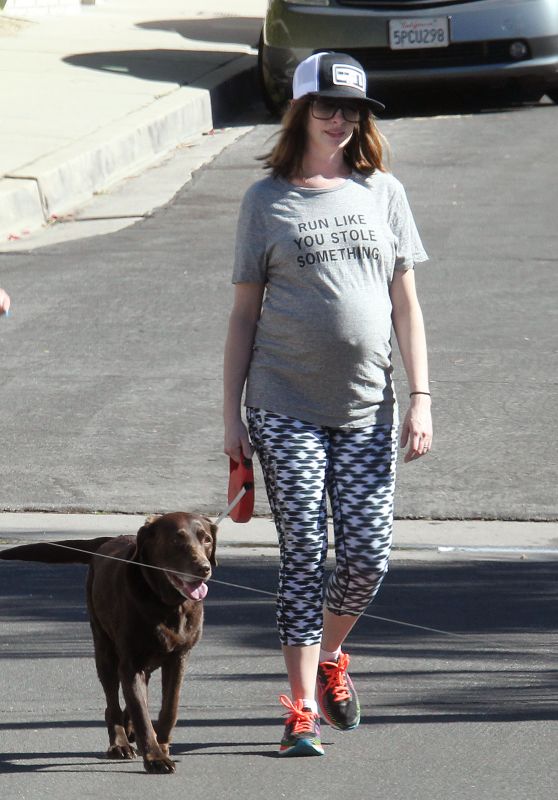 Anne Hathaway Street Style - Walking Her Dog in Los Angeles, February 2016
