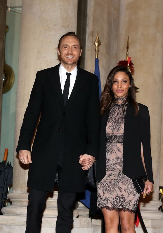 Jessica Ledon and David Guetta - Arriving at the Elysee Palace in Paris, February 1, 2016