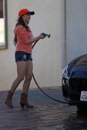 Karina Smirnoff Shows Her Shapely Legs - Washing car in Los Angeles 2/4/2016