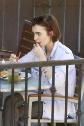 Lily Collins in Leggigns - Lunch at Hugo
