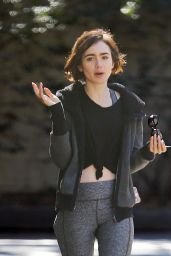 Lily Collins in Leggings - Out in Fryman Canyon Park in Los Angeles, 2/3/2016