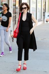 Lily Collins Street Fashion - Leaving Cryohealthcare in Los Angeles 2/21/2016 