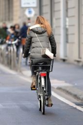 Martina Colombari - Riding Her Bicycle in Milan, January 2016