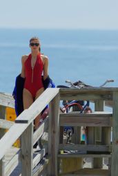 Alexandra Daddario in Red Swimsuit - Baywatch Set in Tybee, Georgia 3/24/2016 
