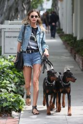 Isabella Lindbloom in Jeans Shorts - Walking Her Two Doberman Dogs - Melrose Place in West Hollywood 3/21/2016
