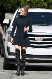Jennifer Lopez in Mini Dress and Bondage-Inspired Boots - Out in West Hollywood, March 2016