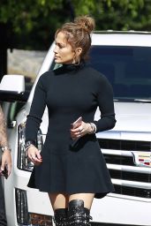 Jennifer Lopez in Mini Dress and Bondage-Inspired Boots - Out in West Hollywood, March 2016
