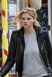 Lara Stone Looks Cool and Casual in a Leather Biker Jacket - London, UK March 2016