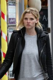 Lara Stone Looks Cool and Casual in a Leather Biker Jacket - London, UK March 2016