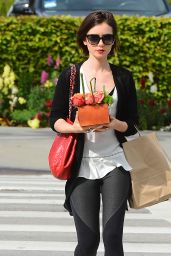 Lily Collins Carries a Basket of Flowers at Bristol Farms, March 10, 2016