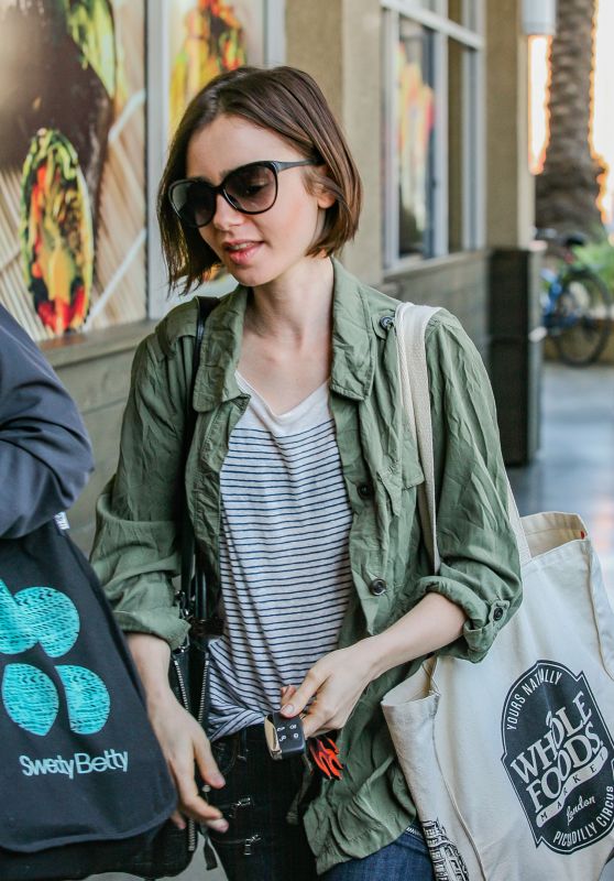 Lily Collins Street Style - Shopping at Erewhon Health Food Store in LA 3/15/2016