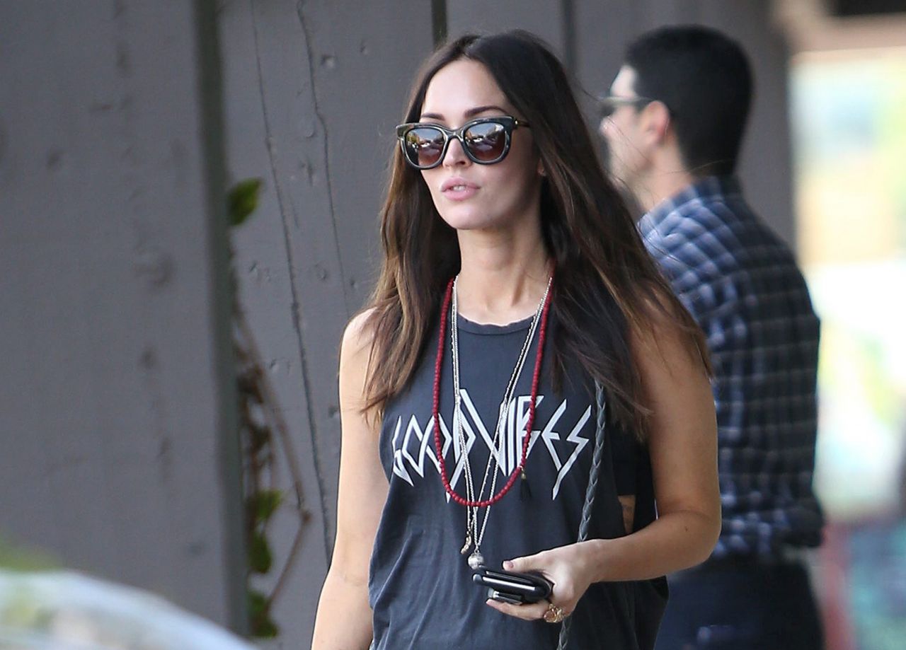 Megan Fox In Leggings And Trainers With A Cerise Necklace