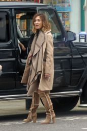 Myleene Klass Highlights Her Toned Legs in Brown Suede Boots - North London, March 2016