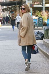 Olivia Palermo - Wears Fur Coat With Ripped Denim Jeans in New York City 3/27/2016