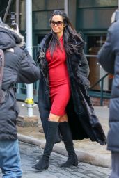 Padma Lakshmi in Soho With a Beautiful Red Dress - New York City, March 2016