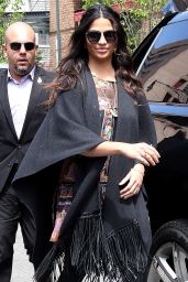 Camila Alves in a Fringe Poncho - Steps Out in Tribeca 4/27/2016