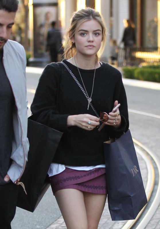 Lucy Hale Leggy in Mini Skirt - Shopping at The Grove in Los Angeles 3/31/2016