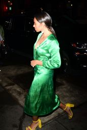 Solange Knowles - Rocks a Emerald Satin Wrap Dress and Yellow Platform Heels to Dinner at Sadelle