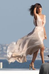 Alessandra Ambrosio Photoshoot - Wearing a Plunging Flowy Dress in Santa Monica 5/4/2016