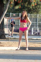 Alicia Arden Wearing a Skimpy Pink Bikini - Working Out in a Park With a Hula Hoop, Studio City 5/4/2016