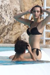 Bella Hadid in a Black Bikini at a Pool in France 05/10/2016 