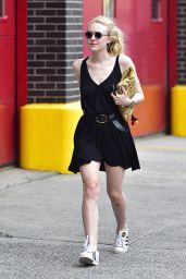 Dakota Fanning Summer Style - in Short Black Dress in Soho NYC 5/26/2016