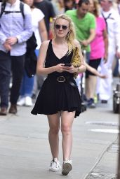Dakota Fanning Summer Style - in Short Black Dress in Soho NYC 5/26/2016