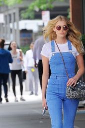 Elsa Hosk in Tight Blue Jean Overalls - Tribeca 5/24/2016