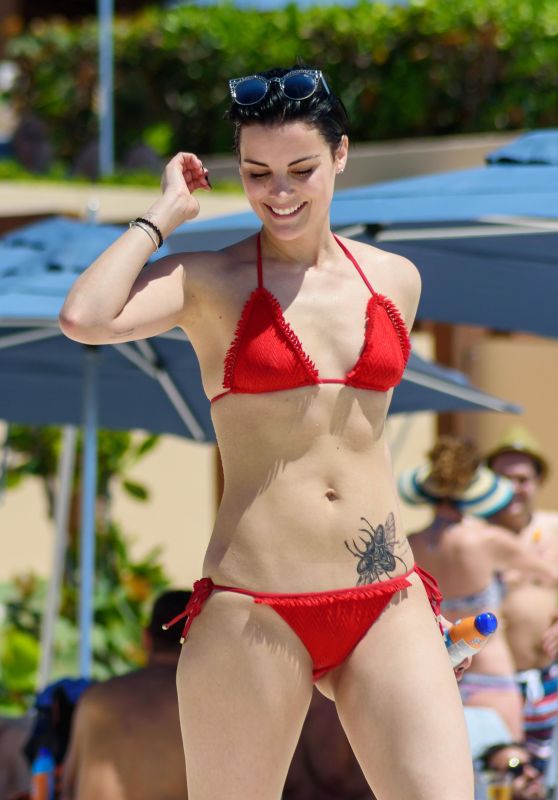 Jaimie Alexander in a Red Bikini - at the Pool in Cancun, May 2016