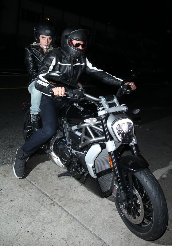 Lady Gaga - Arrives With Bradley Cooper on his Ducati Motorcycle Together for Dinner in Santa Monica, April 2016