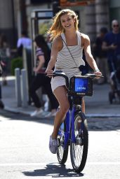 Nina Agdal Riding a Bicycle in New York City, May 2016