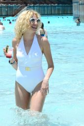 Pixie Lott in White Swimsuit at Disney World in Orlando, FL May 2016