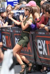 Bella Thorne in Tiny Mini Skirt and Huge Heels  on the Set of Extra in LA 6/7/2016 