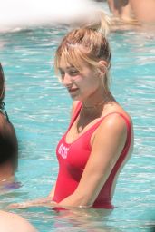 Hailey Baldwin in Red Swimsuit - Pool Fun in Miami 6/12/2016 