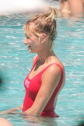 Hailey Baldwin in Red Swimsuit - Pool Fun in Miami 6/12/2016 
