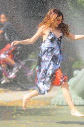 Selena Gomez Playing in the Sprinklers at a Water Playground in New York City 6/1/2016 