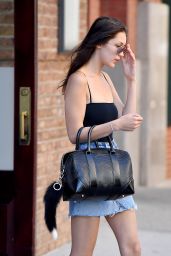 Bella Hadid in Jeans Mini Skirt - Out in New York City, NY 6/30/2016