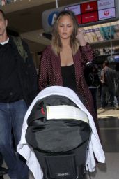 Chrissy Teigen Travel Outfit - at LAX 7/8/2016 