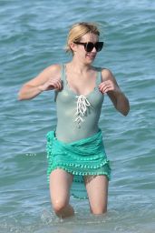 Emma Roberts in a Swimsuit on the Beach in Miami, July 2016