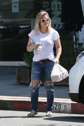 Hilary Duff in Ripped Jeans - Picking Up Take Out from Le Pain Quotidien in Los Angeles 7/26/2016