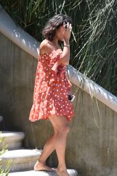 Vanessa Hudgens in a Short Summer Dress, Los Angeles 7/20/2016