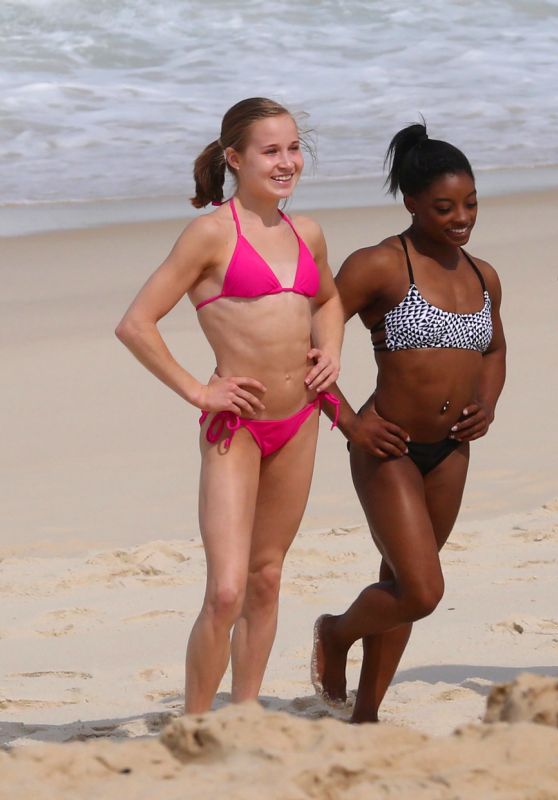 Aly Raisman, Simone Biles & Madison Kocian in Bikinis at a beach in Rio...
