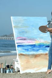 Emily Ratajkowski - Paints The Beach Wearing American Eagle Denim - Malibu, CA 8/16/2016
