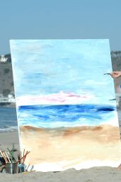 Emily Ratajkowski - Paints The Beach Wearing American Eagle Denim - Malibu, CA 8/16/2016